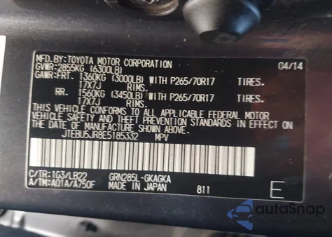 2014 Toyota 4Runner Sr5 Premium from USA, damaged, VIN JTEBU5JR8E5185332
